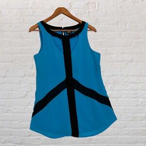 Nicole by Nicole Miller Turquoise Blue Black Colorblock Sleeveless Blouse Medium